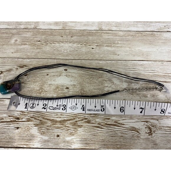 Art Glass Pendant Corded Necklace Boho Chic Choker Vtg Handmade Colors Beachy - Picture 6 of 8